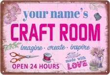 Custom Craft Room Tin Metal Signs Personalized Name Aluminum Sign Retro Women Ca