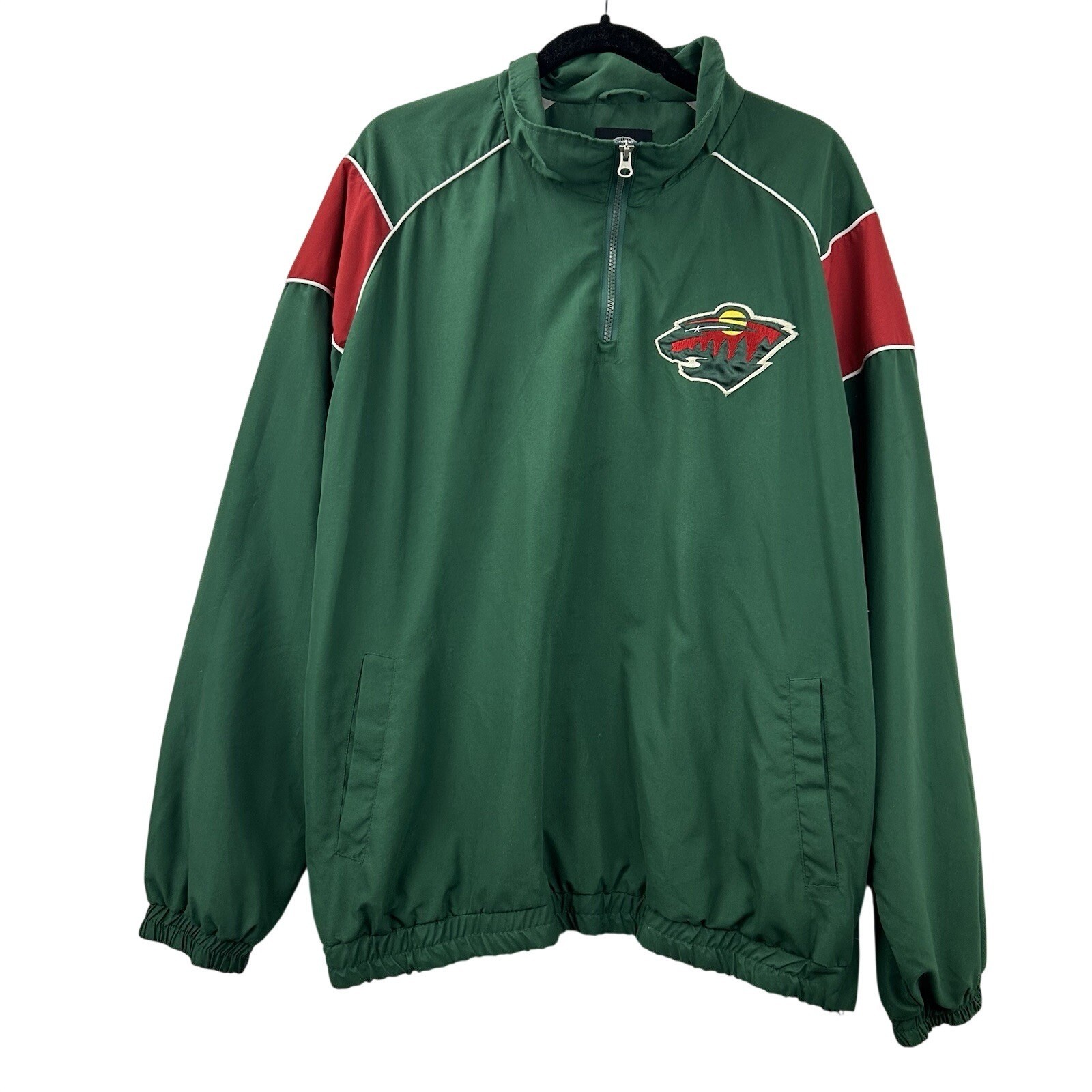 Vintage NHL Minnesota Wild Pullover Windbreaker Jacket Men’s XL Green 1/4 Zip