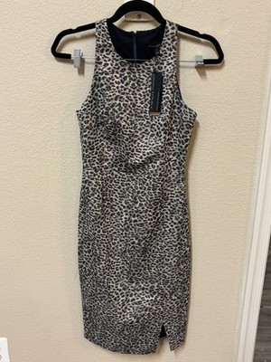 NWT Banana Republic Sheath Dress SZ 2 Black Sparkle Metallic Leopard Lined $129
