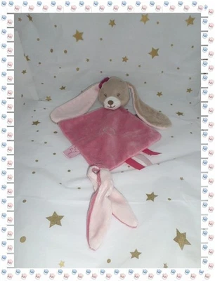 Doudou Semi Plat Lapin Nina Rose Beige Coeur Rubans Lili, Jade & Nina Nattou - Photo 1/2