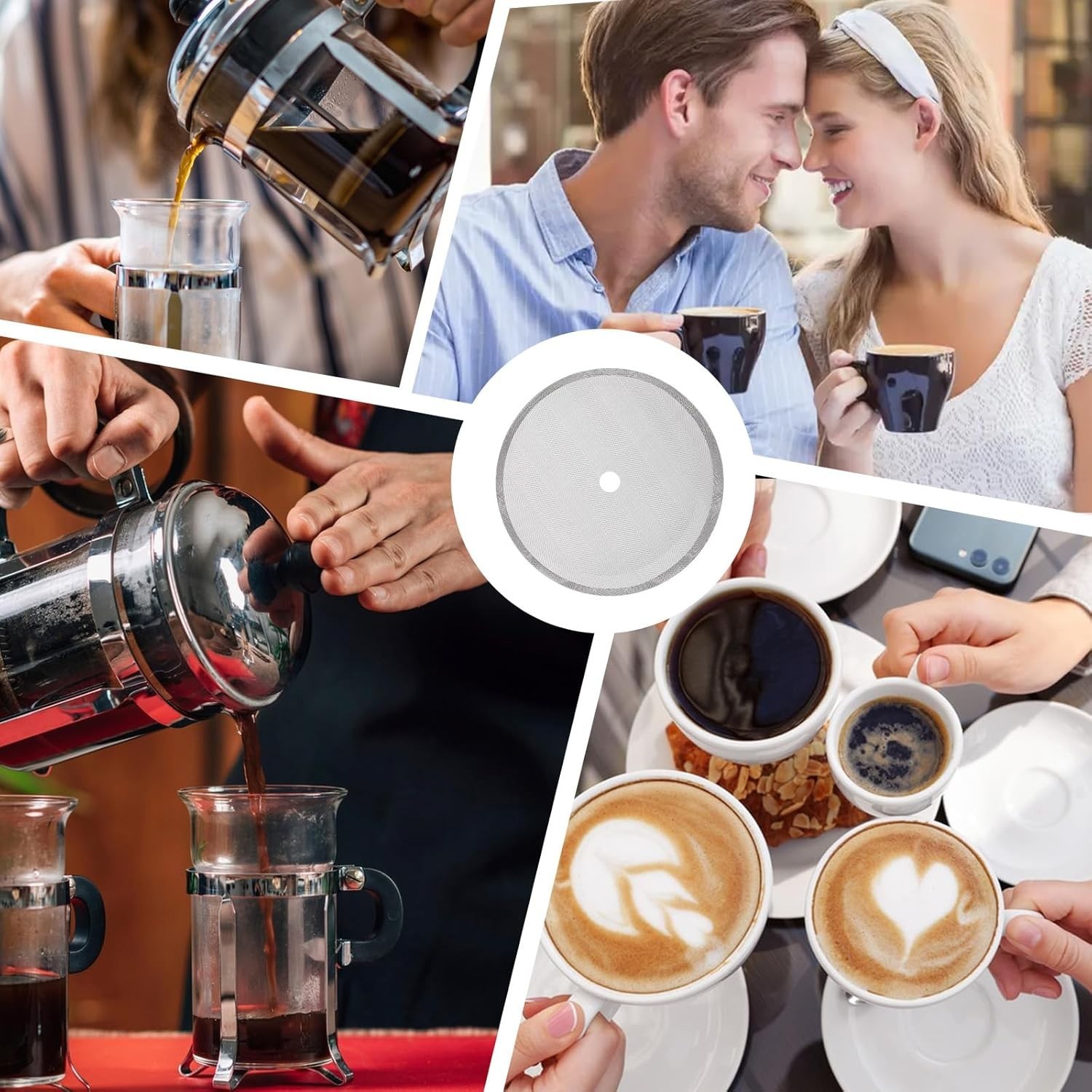 6Pcs Easy-Clean French Press Filter Screens - Reusable Coffee Brewing Solution
