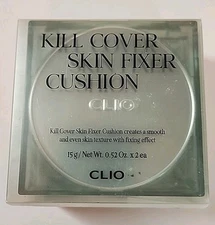 NEW SEALED CLIO KILL COVER SKIN FIXER CUSHION Compact + Refill 21N LINEN KBeauty