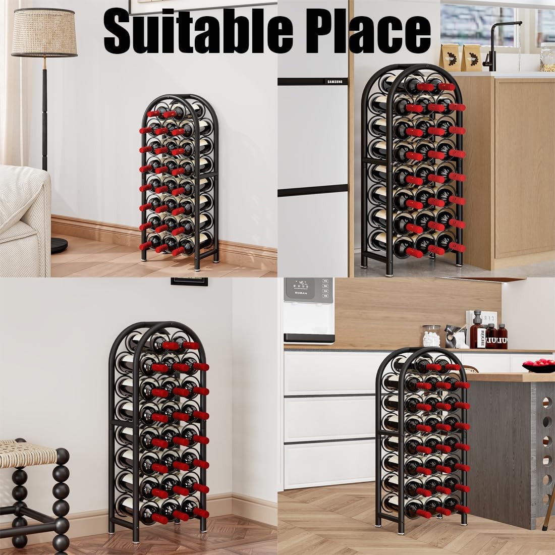 Wine Rack Freestanding Floor Metal Holders Stands Organizer Storage 23 Bottle...
