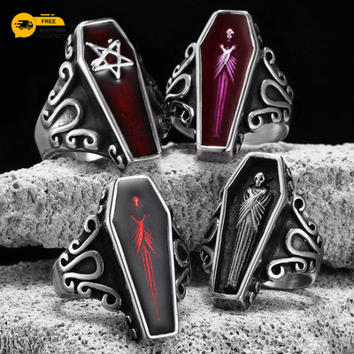 Gothic Mumie Vampir Sarg Ringe Edelstahl Damen Herren Punk Rock Schmuck