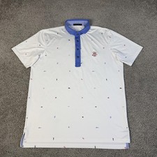 Greyson Polo Shirt Mens M White Blue Wolf Creek Performance Sea Life Print Golf