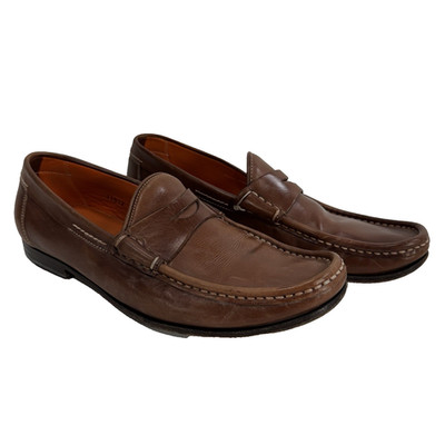 Santoni Turner Brown Leather Penny Loafers Men s Size 8.5 D