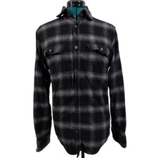 GEORGE Black Plaid Soft Long Sleeve Men's Button front Shirt Small 34-36 