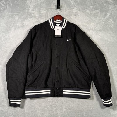 Nike Jacket Mens Medium Black Varsity Bomber Loose Fit Authentics DQ5010-010