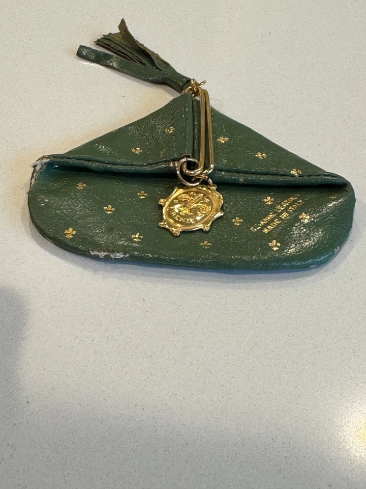 Винтажный итальянский кожаный кошелек для монет 50-х годов Firenze Fiocchi с бирюзовым золотым тиснением - Изображение 4 из 4