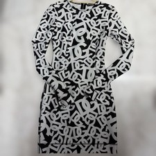 DOLCE&GABBANA All Over Logo Long Sleeve Knee Length Dress Size 40 Stretch Italy