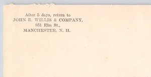 1915 John R Willis & Company Manchester NH  Postal Cover