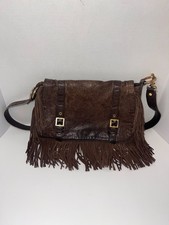 Women's Tory Burch Dark Brown Fringed Leather Suede Hobo Bag