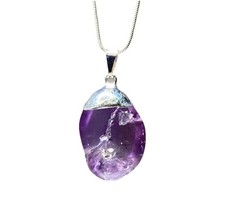 Natural Silver AMETHYST Pendant HANDMADE Chakra Crystal Necklace Protection