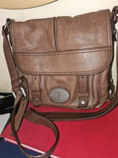 FOSSIL MADDOX Distressed Brown Leather Organizer Crossbody Messenger Bag Vintage