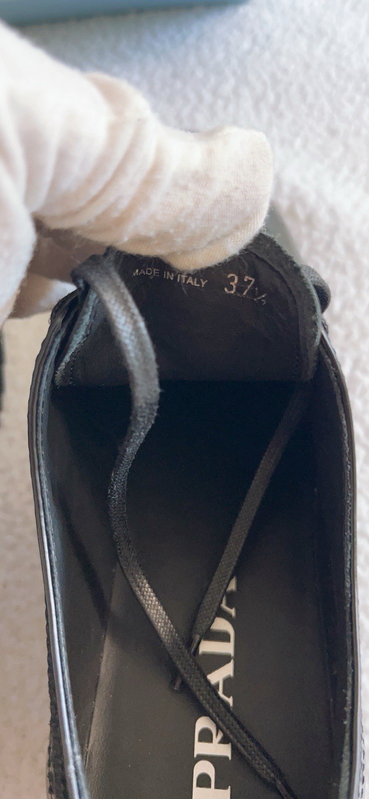 PRADA Women’s Brushed Leather Platform Brogue Derby Shoes in black size 37.5/7.5 image 10
