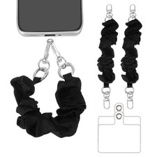2Pcs Phone Wrist Strap 10" Hands-Free Phone Lanyard with Silver Buckle Black