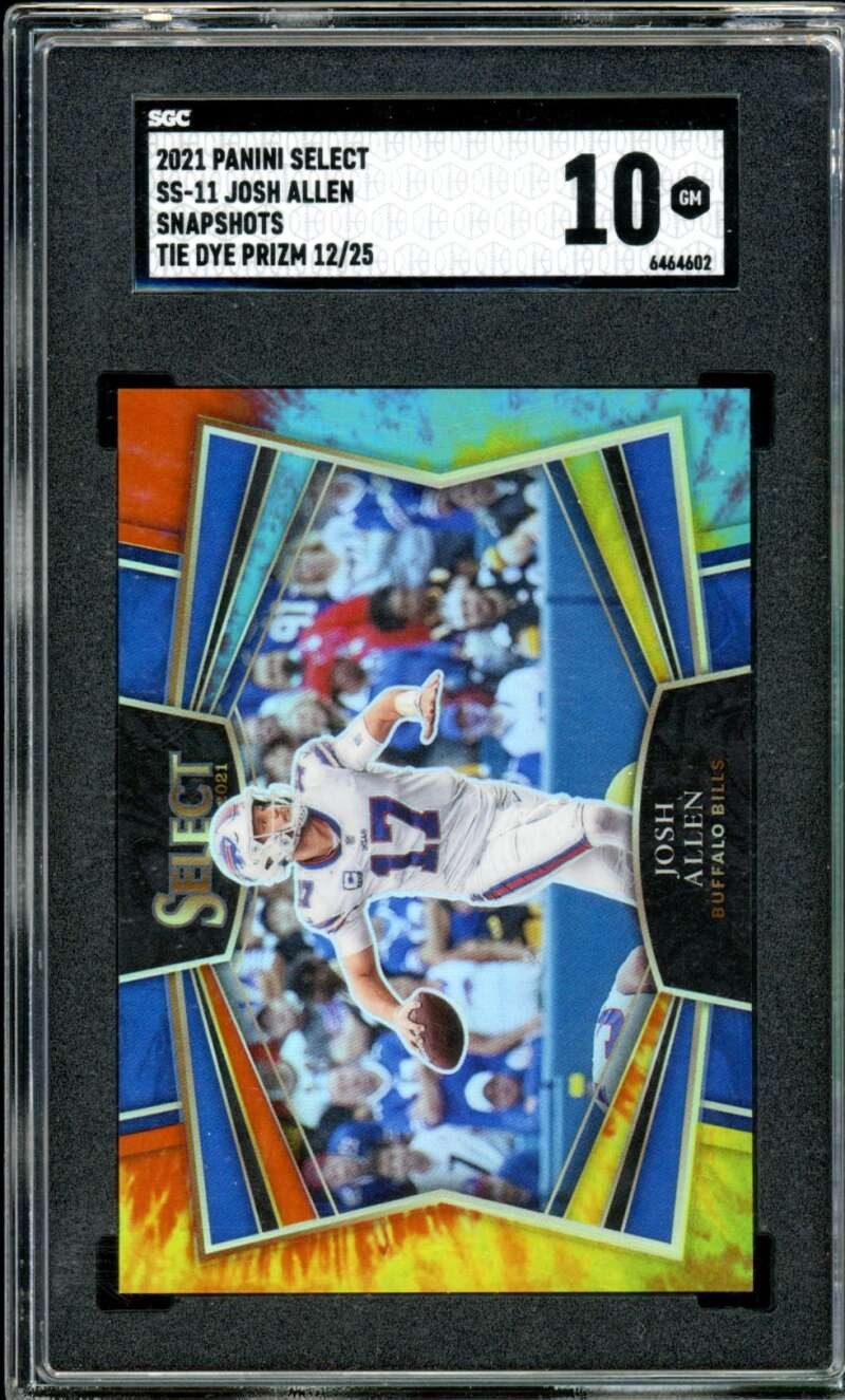 Josh Allen Card 2021 Panini Select Snapshots Tie Dye Prizm (12/25) SS-11 SGC 10