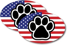 Magnet Me Up American Flag with Paw Print Oval W/ - 2 Pack 