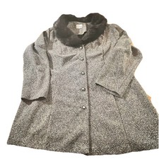VTG KC Spencer Black Gray Coat Size 22 Faux Fur Collar Mob Wife Retro Old Money