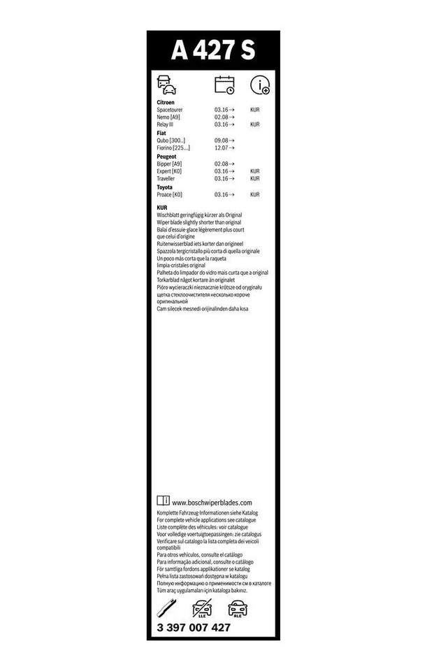 Juego de escobillas limpiaparabrisas delanteras Peugeot Expert 2016 en BOSCH AEROTWIN Foto 2 de 4