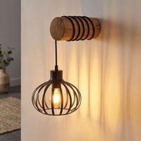 Wandlampe Wandleuchte Holzlampe Schlafzimmerleuchte Verstellbar Schwarz H 59 Cm