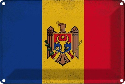 Blechschild 12x18 cm Moldau Moldova Vintage Flagge Fahne Wappen Deko Geschenk Me