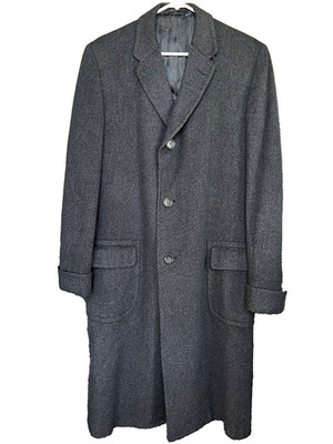 Grey Wool Coat | Vintage 60s Twill Motor Topcoat Hart Schaffner & Marx size L 42