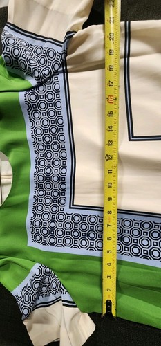 Tory Burch Damen kurzes Mallory Kleid 100 % Seide Etuikleid grün geometrisches Muster Gr. 14 NEU - Bild 10 von 13