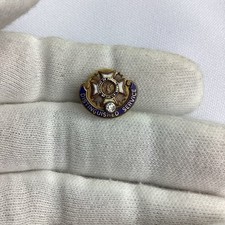 Vintage 10K Yellow Gold Enamel Genuine Diamond Veterans of Foreign Wars Pin
