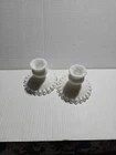 Pair Lovely Vintage Fenton Milk Glass Silver Crest Candlesticks Candle Holder