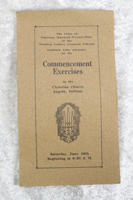 Commencement Exercises Program Angola, Indiana 1925 Graduation 8th Grade