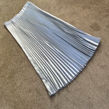 M & S Collection Platinum Satin Pleated Skirt Pull On Maxi Skirt Size 12