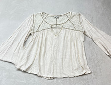 Lucky Brand Top Women Small Blouse Lace 3/4 Sleeve Cream Floral Resort Boho