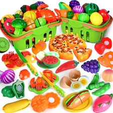100 PCS Pretend Food Set for Kids - Kitchen Play Toys with Baskets, Ages 3-6