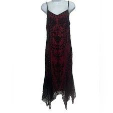 Vintage Marina Vintage Y2K Black & Red Floral Beaded Dark Romantic Lace Dress 10