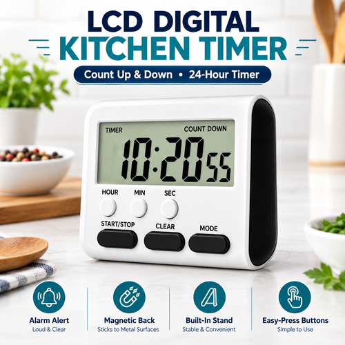 LCD Digital Kitchen Timer Alarm Count Up Down 24 Hour Cooking Magnet ...