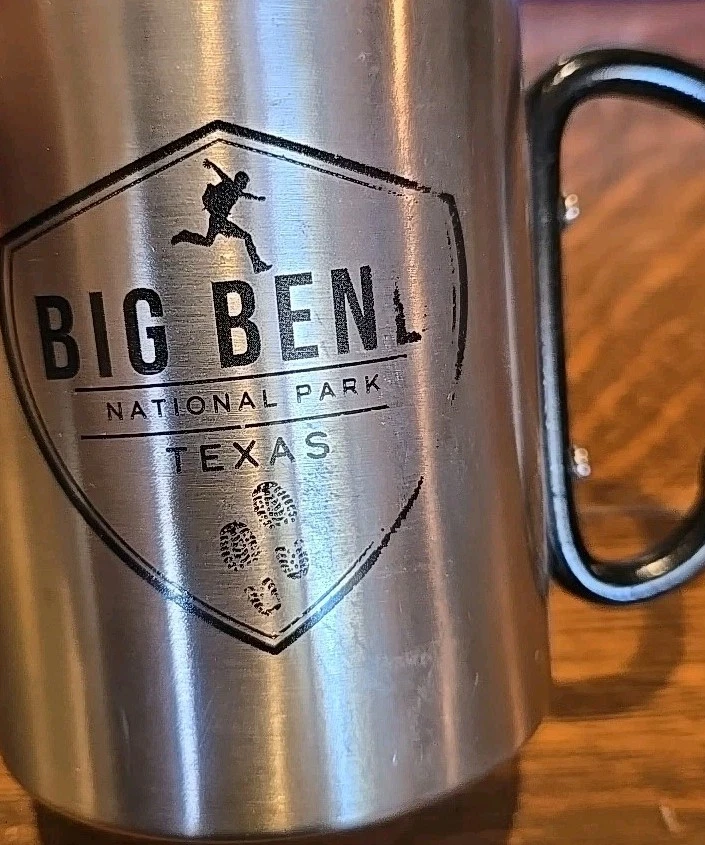 Taza Big Bend Parque Nacional Acero Inoxidable con Mango Mosquetón Plateada USADA Foto 2 de 4
