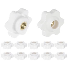 12pcs Star Knobs M5 Thread 25mm Head Through Hole Brass Insert Hand Knob White