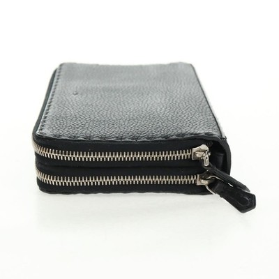 FENDI Selleria Double Zip Organizer Wallet Leather Black Silver