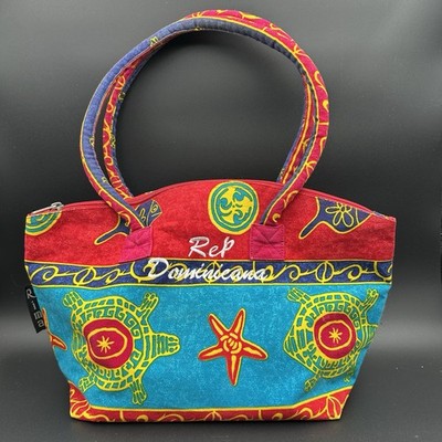 Rima Tropical Print Beach Bag  festive Rep Dominica with accessory pouch