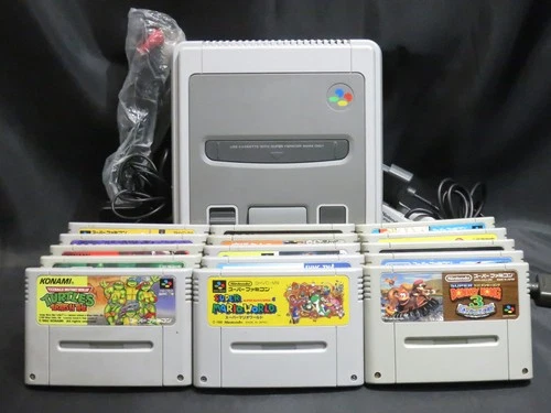 Nintendo Super Famicom Console 15 games (Ninja Turtles, Mario, Donkey Kong) set