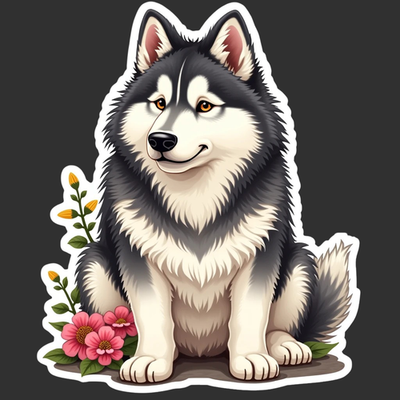 #ad Siberian Husky Sticker Vinyl Decal Cute Wolf Dog Floral Art $2.79
