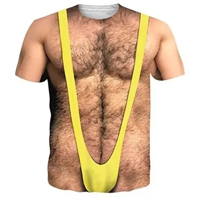 Lustiges behaarte Brust Grafik T-Shirt Männer 3D-Druck Muskel gefälschte Bauchmuskeln Kurzarm T-