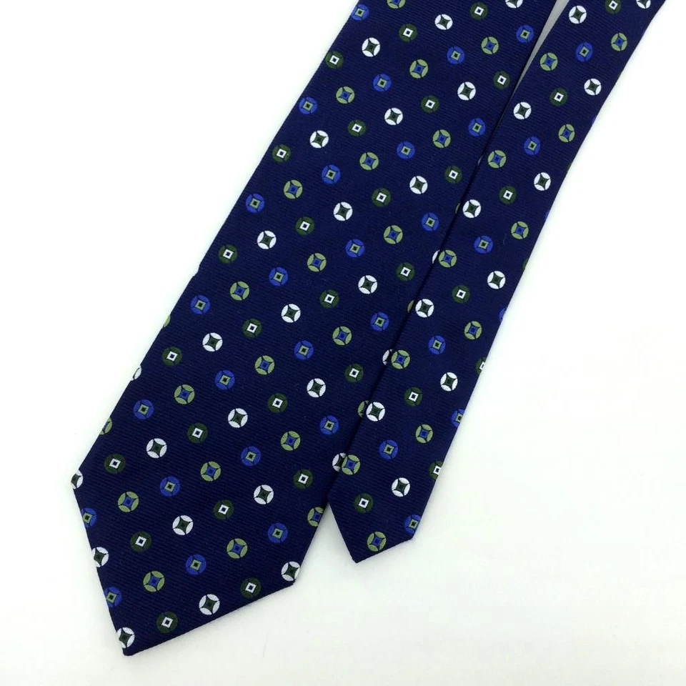 Corbata cuadrada Turnbull & Asser England verde marino círculo seda de lujo L3 Foto 4 de 4