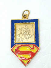 Rare Vintage 1998 Gold Tone Enamel DC Comics Superman Stamp Pendant