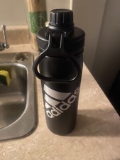 adidas Water Bottle 600 ml, 20 oz Screw Top Black Steel Metal Hot Cold Insulated