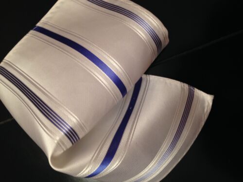 10" 100% Silk Pocket Square White w Blue Stripes-20 - Picture 3 of 3