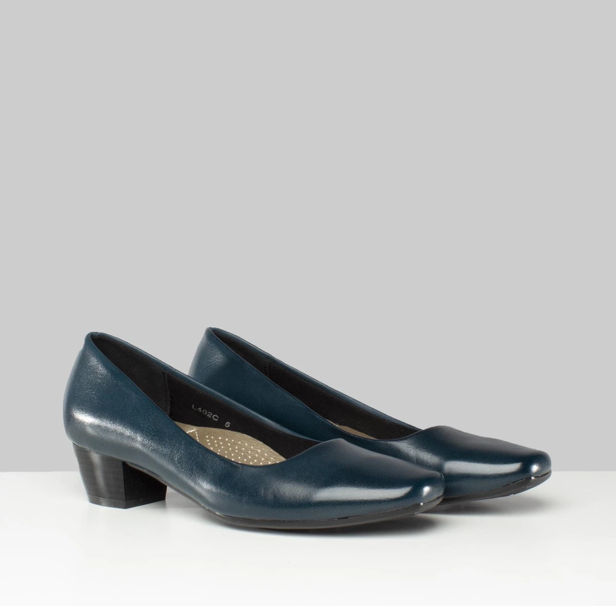 Navy patent block heel court deals shoes