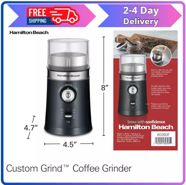 Hamilton Beach 5 oz Custom Grind Coffee Grinder, Black - NEW