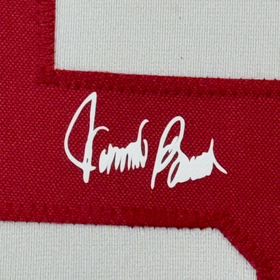 Framed Facsimile Autographed Johnny Bench 33x42 White Reprint Laser Auto Jersey - Image 2 of 2